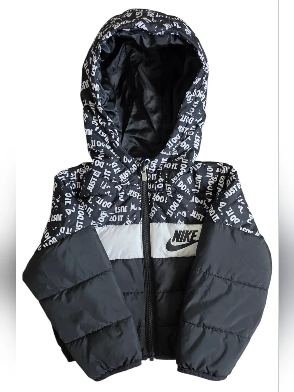 Nike Toddler Puffer Jacket Black White Just Do It Print Size 2T